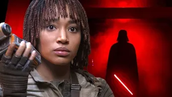 Amandla Stenberg as Osha in The Acolyte | Darth Vader wielding a lightsaber
