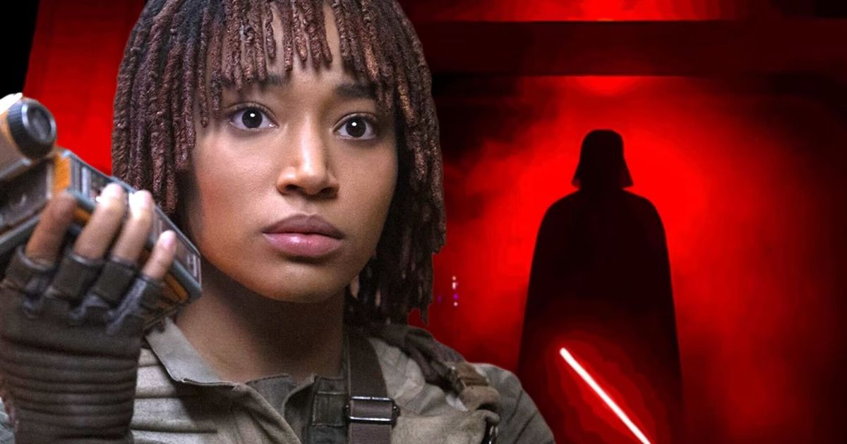 Amandla Stenberg as Osha in The Acolyte | Darth Vader wielding a lightsaber