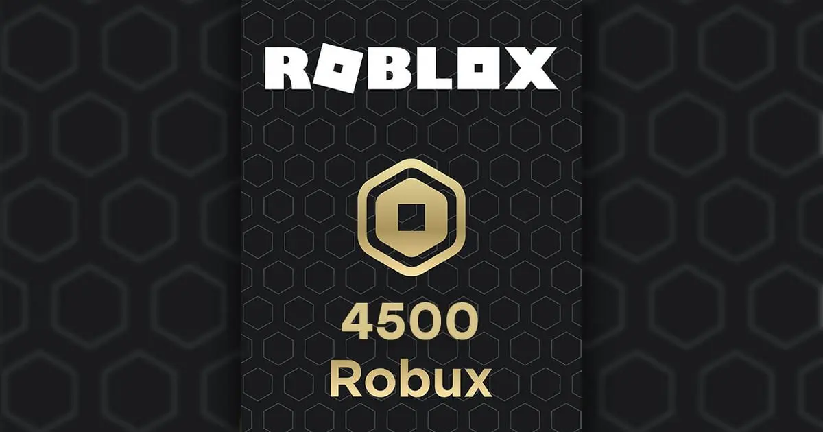 A black patterned Roblox gift card featuring 4500 Robux in gold.