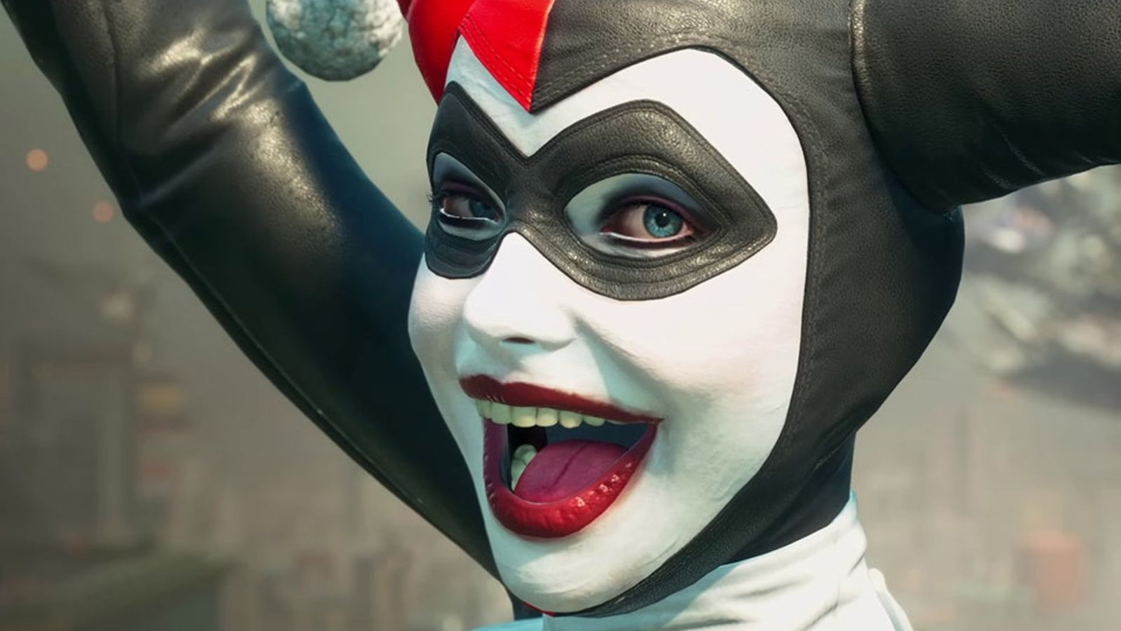 harley quinn smiling in a close up shot 