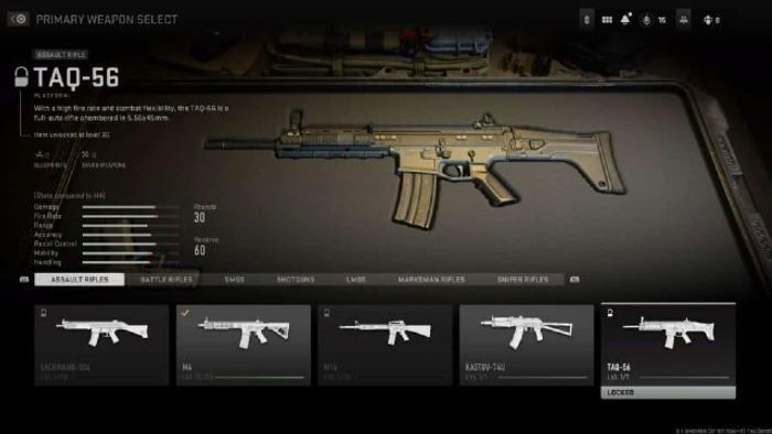 Image showing the TAQ-56 in the Warzone 2 gunsmith