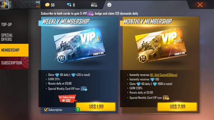 الاختلافات بين كل حزمة Free Fire VIP.