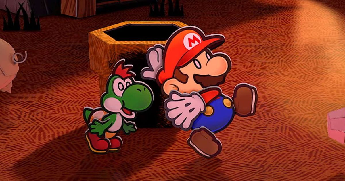 Paper Mario and Baby Yoshi are shocked