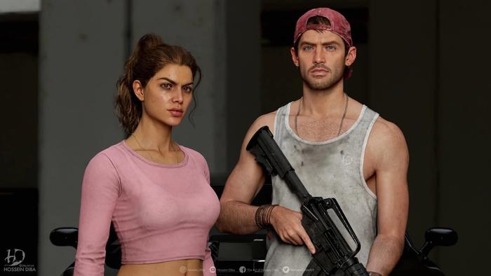 3D character with male holding a gun - Jason and Lucia (GTA VI)