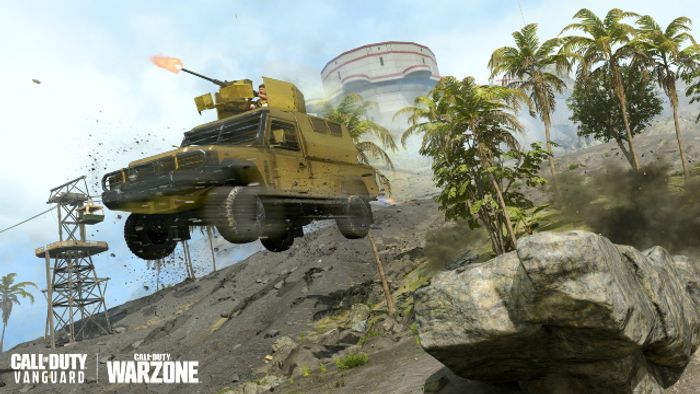 Image showing Warzone armoured SUV jumping off cliff