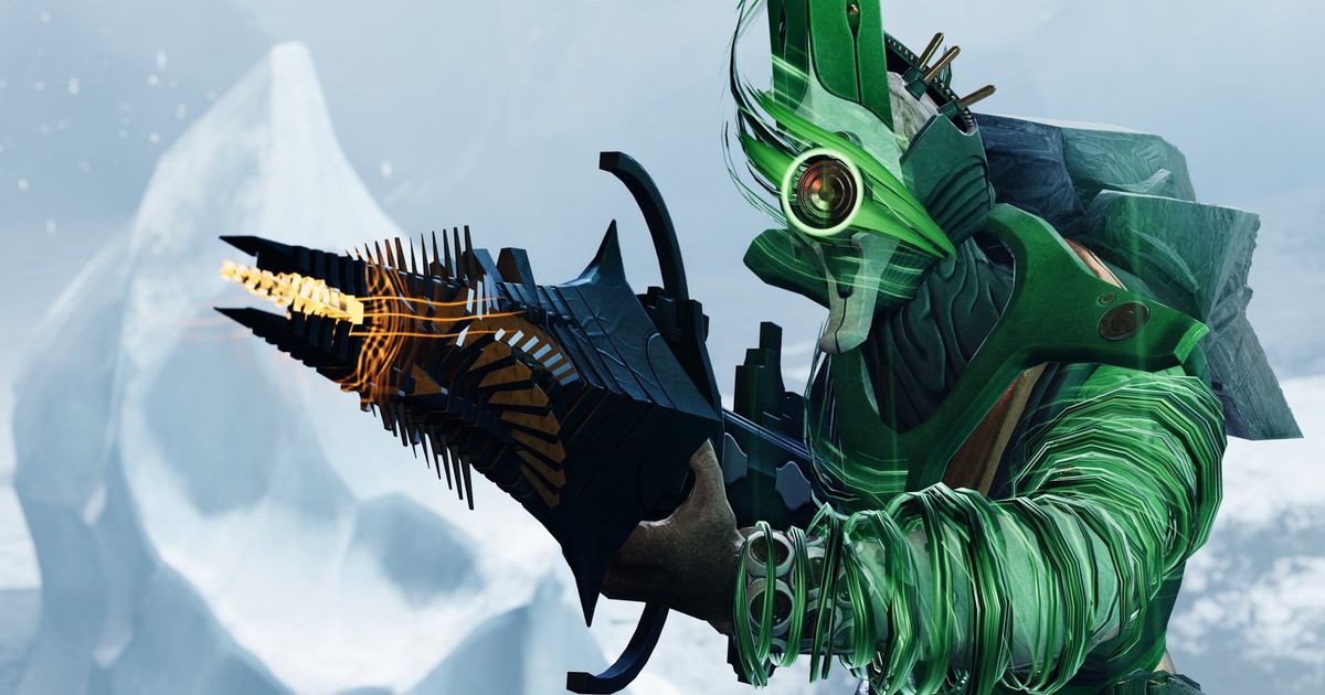 A close-up of a Dread enemy in Destiny 2 The Final Shape, with Strand wrapped around its left arm and head while it holds its energy weapon at the ready.