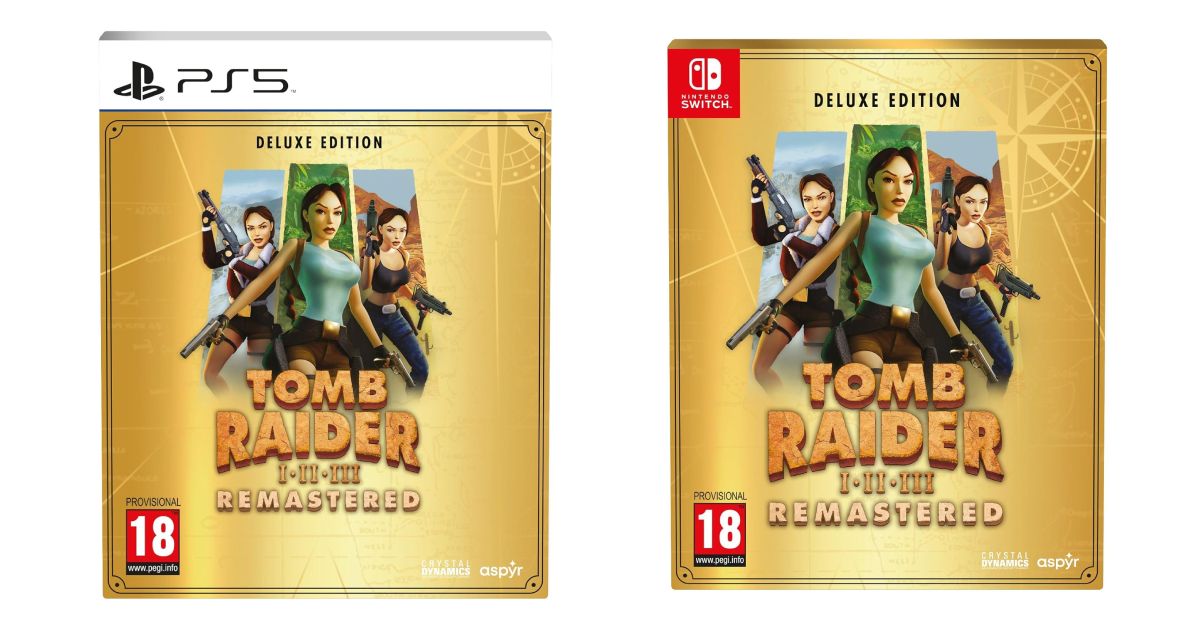 Physical copies of Tomb Raider Remastered on PS5 and Switch.