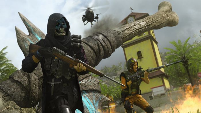 Image of Warzone Operators standing next to skeleton