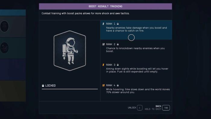 The Boost Assault Training skill that allows for Starfield jetpack damage.
