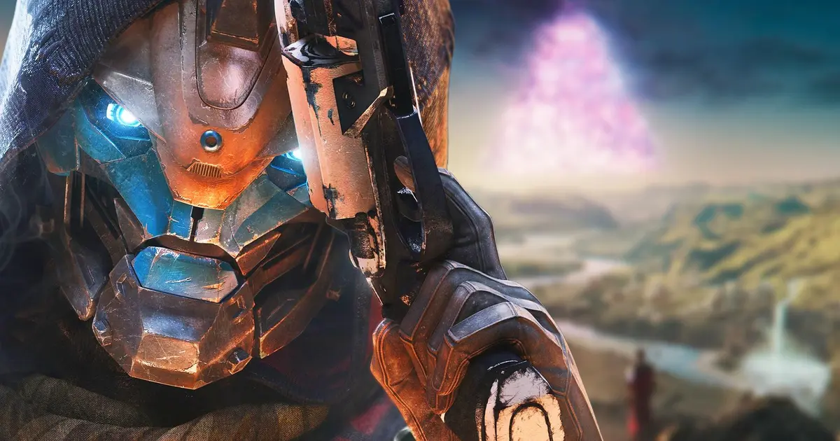 Cayde-6 standing in front of a background of the Pale Heart with its portal in the distance from Destiny 2 The Final Shape.