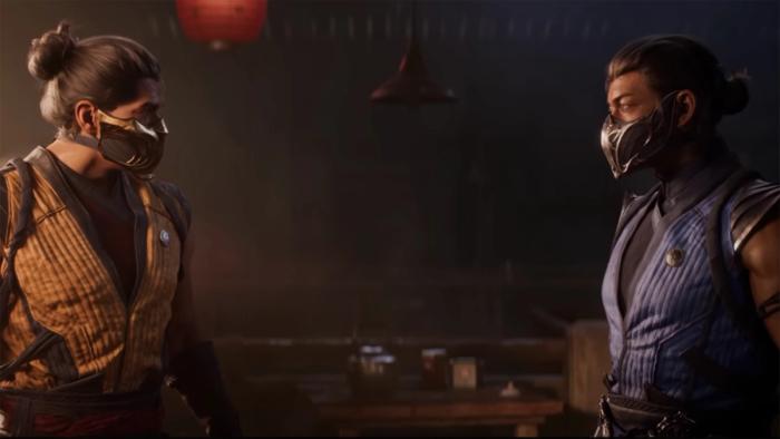 A screenshot from the trailer of Mortal Kombat 1, showing Scorpion and Sub-Zero.