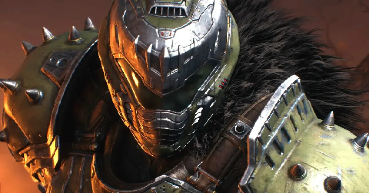 a close up of a video game character wearing a helmet and armor .