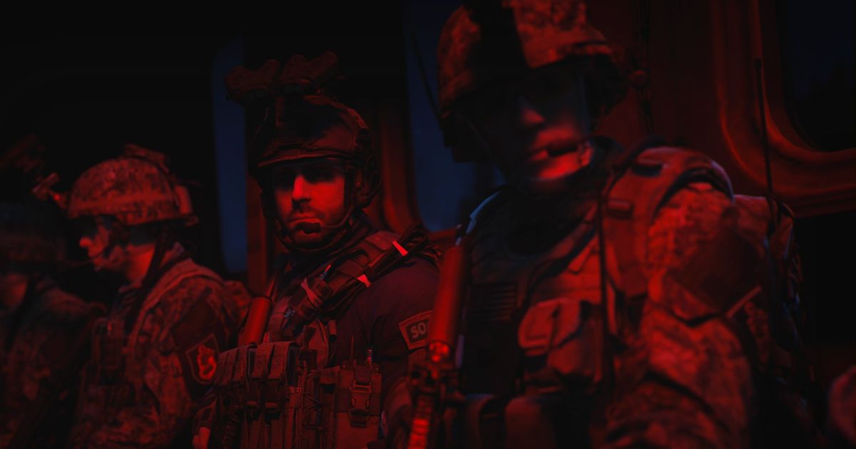 Modern Warfare 2 soldiers sat down under red lights