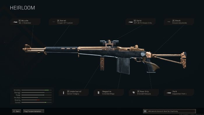 M1 Garand Heirloom Warzone Blueprint Attachments