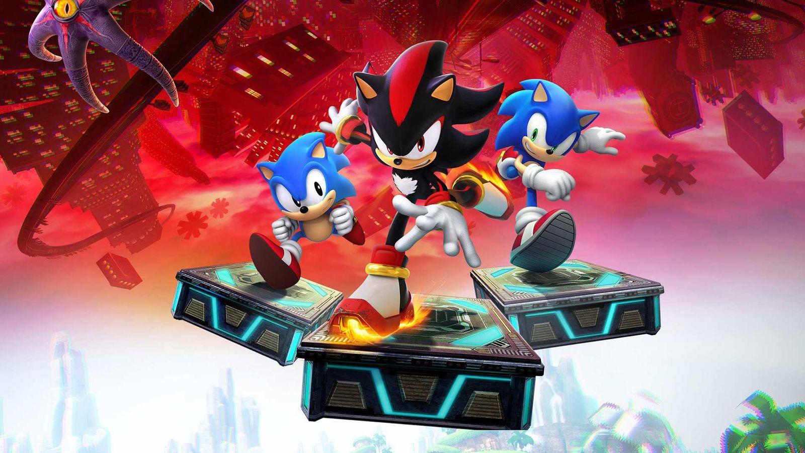 Sonic and Shadow are running towards us in Sonic X Shadow Generations