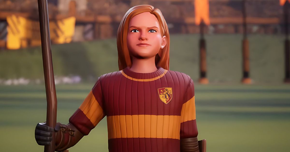 ginny weasley is holding a quidditch stick in Harry Potter Quidditch Champions.