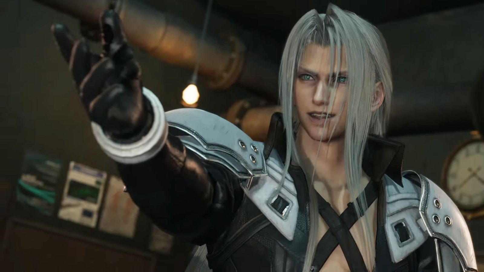 Sephiroth from Final Fantasy VII Rebirth is pointing at the camera