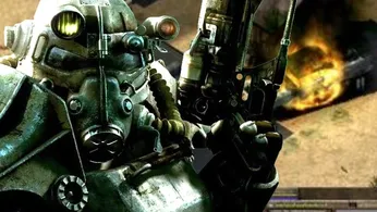 Fallout 3 Brothethood of Steel member standing in front of Van Buren gameplay 