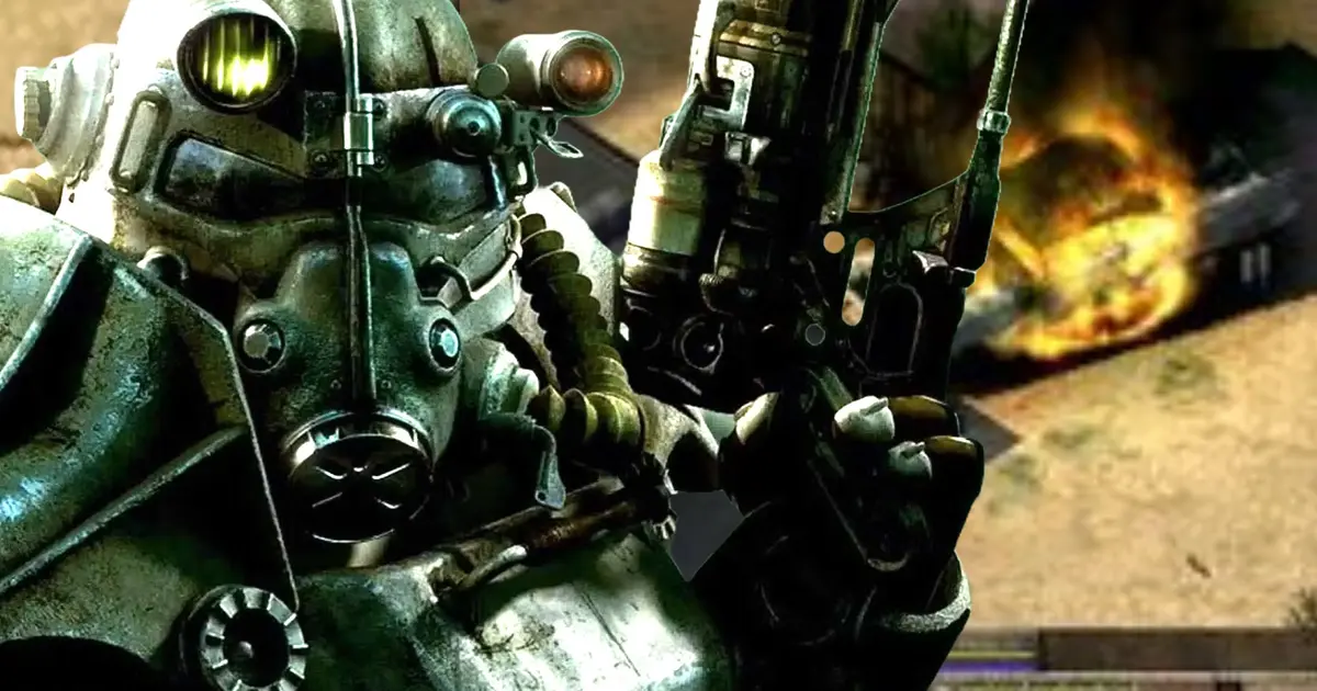 Fallout 3 Brothethood of Steel member standing in front of Van Buren gameplay 