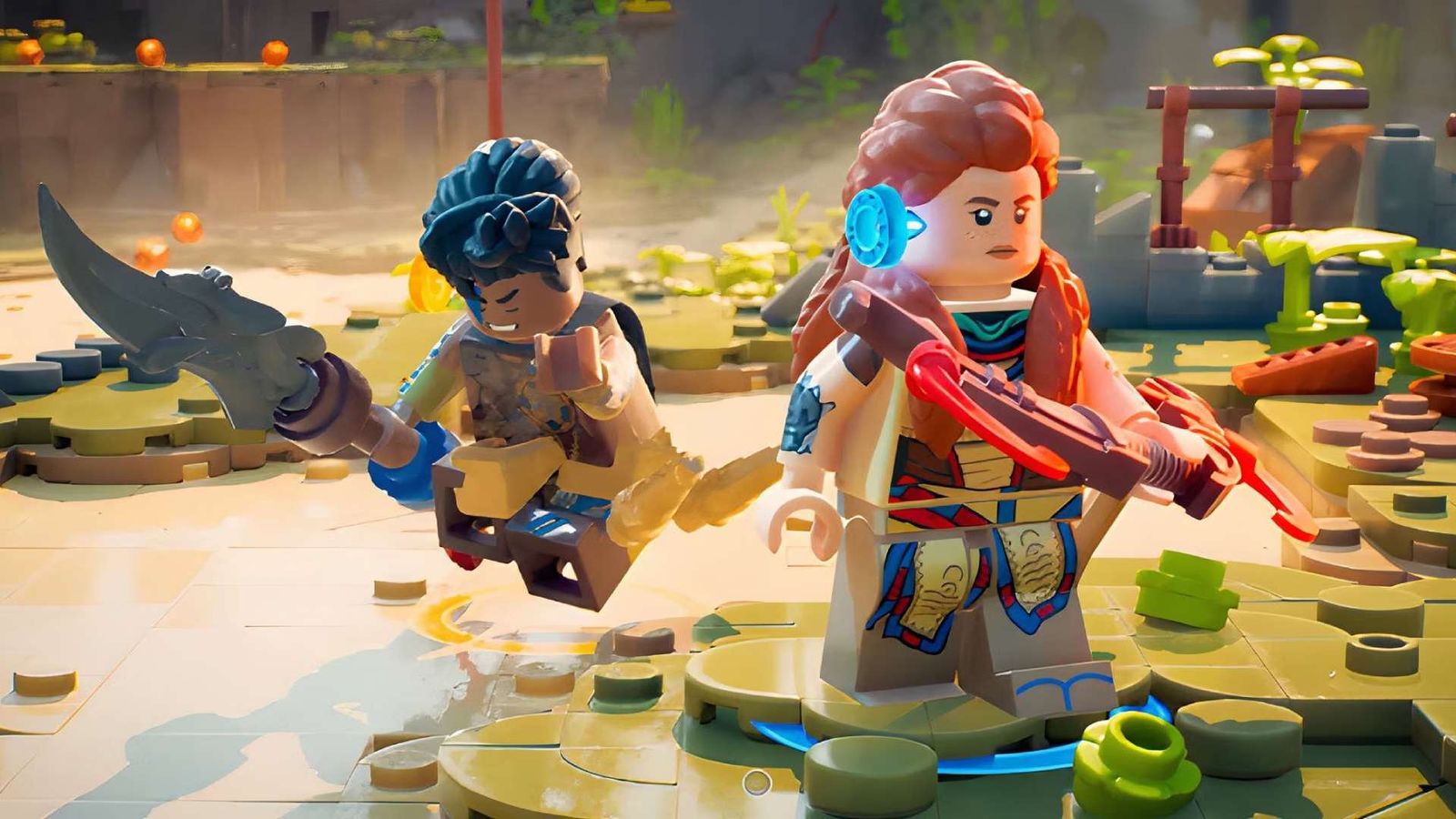Aloy and her companion get ready for LEGO Horizon Adventures