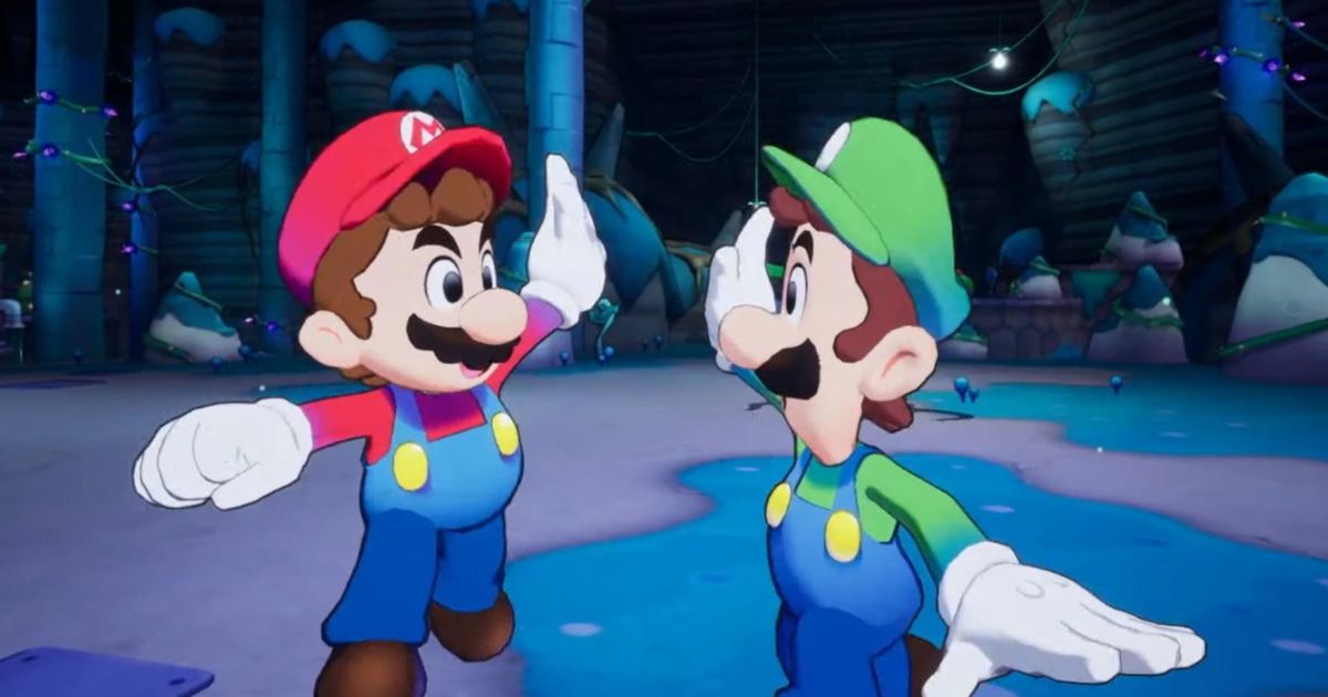Mario and Luigi high-five each other in their new game