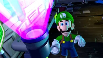 a cartoon character is holding a flashlight in a video game .
