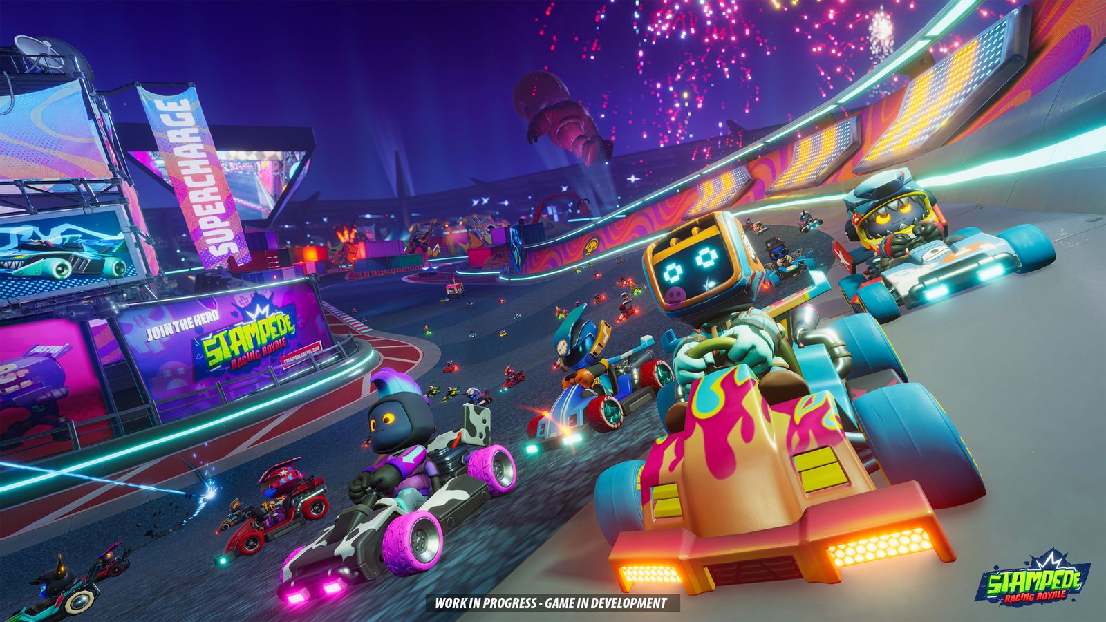 a group of cars are racing on a track in a video game .