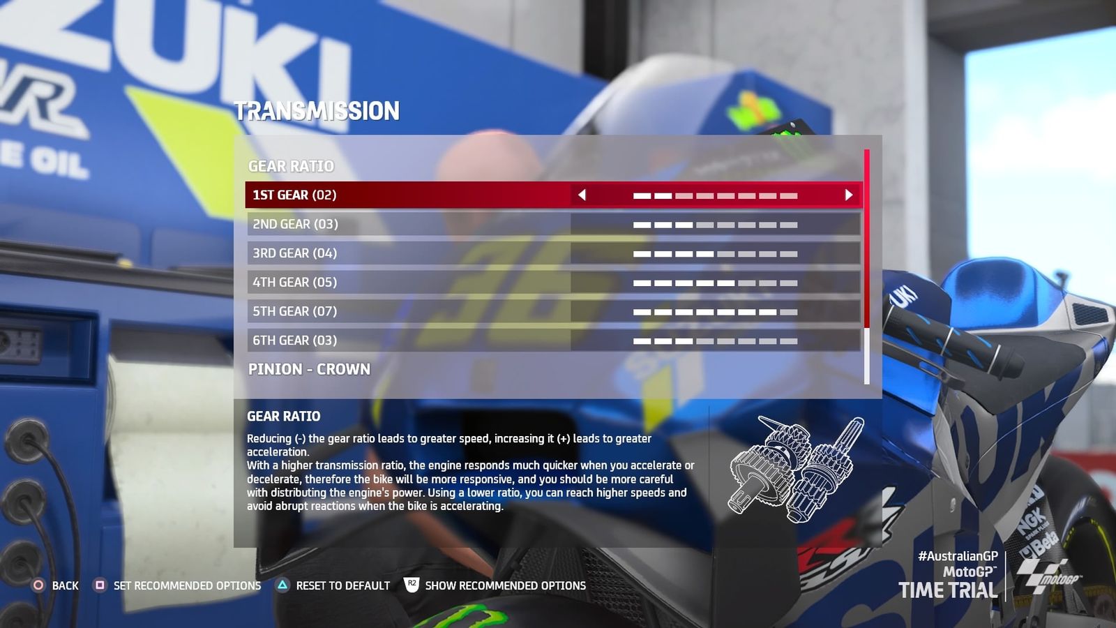 MotoGP 21 Philip Island Australia GP setup transmission