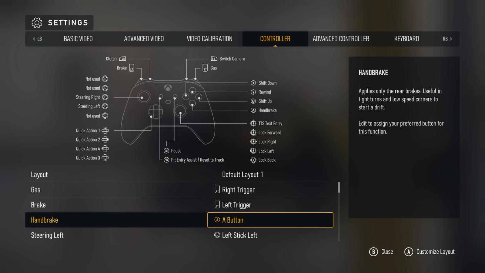 Forza Motorsport controller button mapping