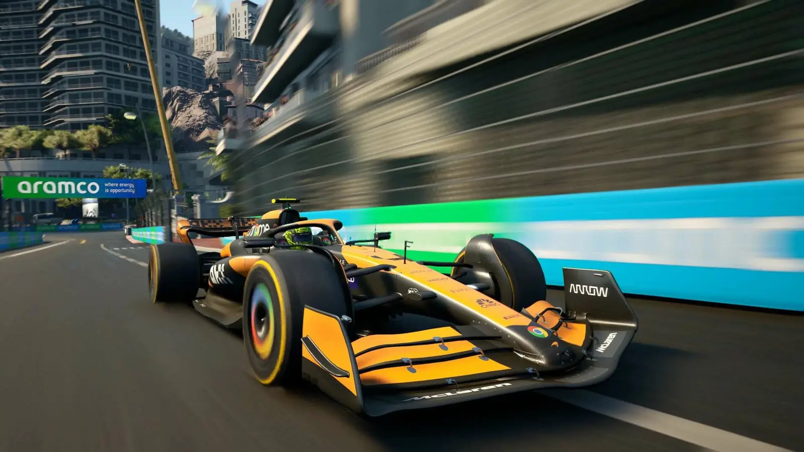 a race car is driving down a race track in a video game .