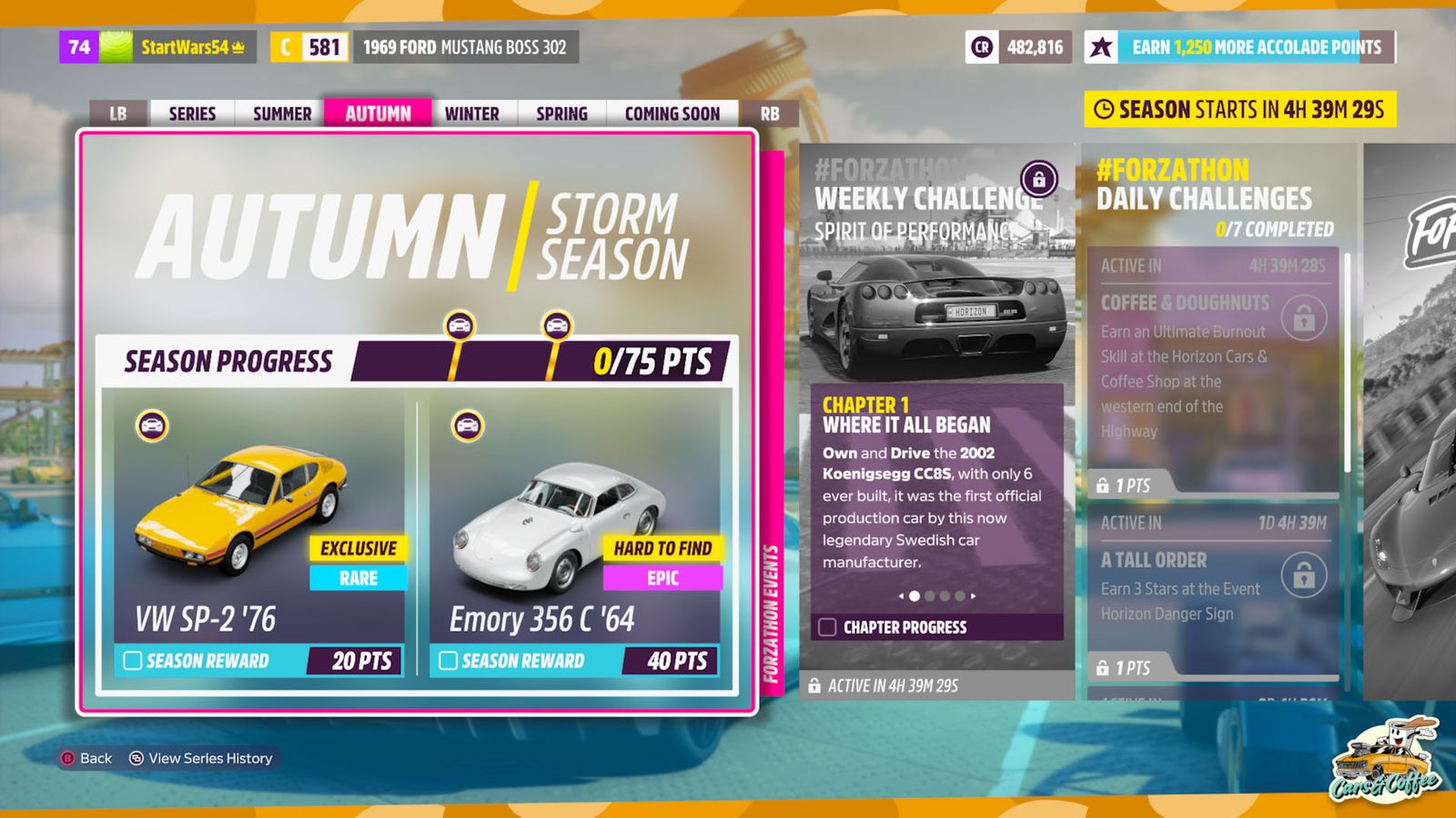 a screenshot of the forza horizon 5 autumn storm season .