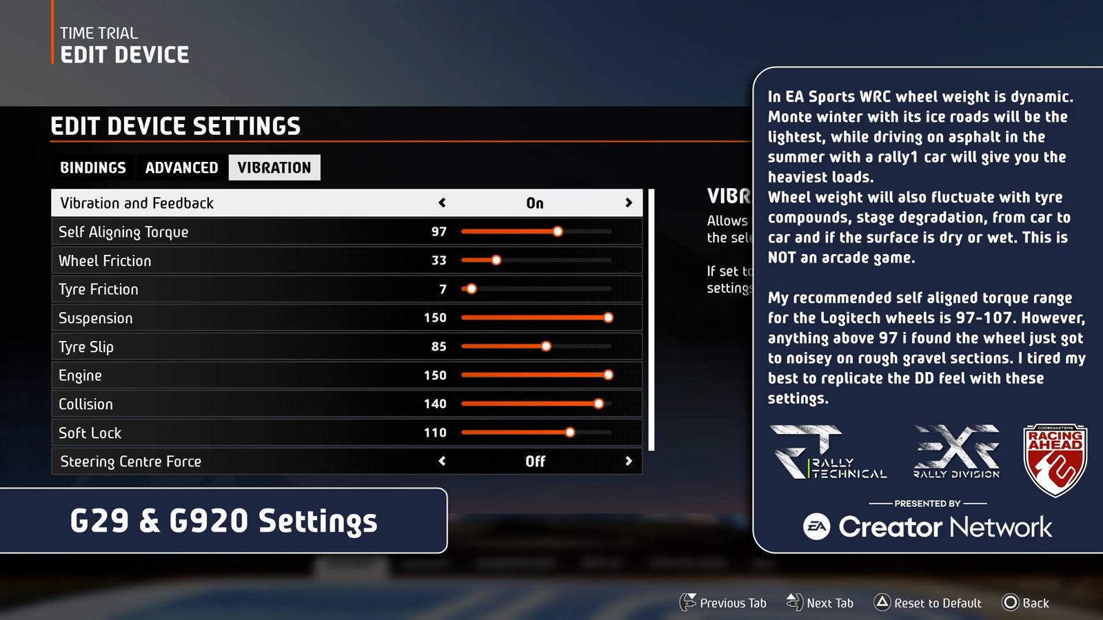 EA Sports WRC Logitech wheel settings