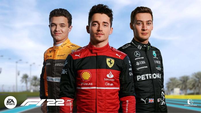 F1 22 drivers Charles Leclerc, Lando Norris, George Russell 