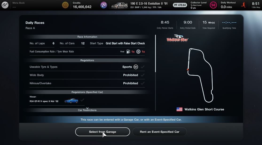 GT7 Daily Races 13 May Race A information sheet