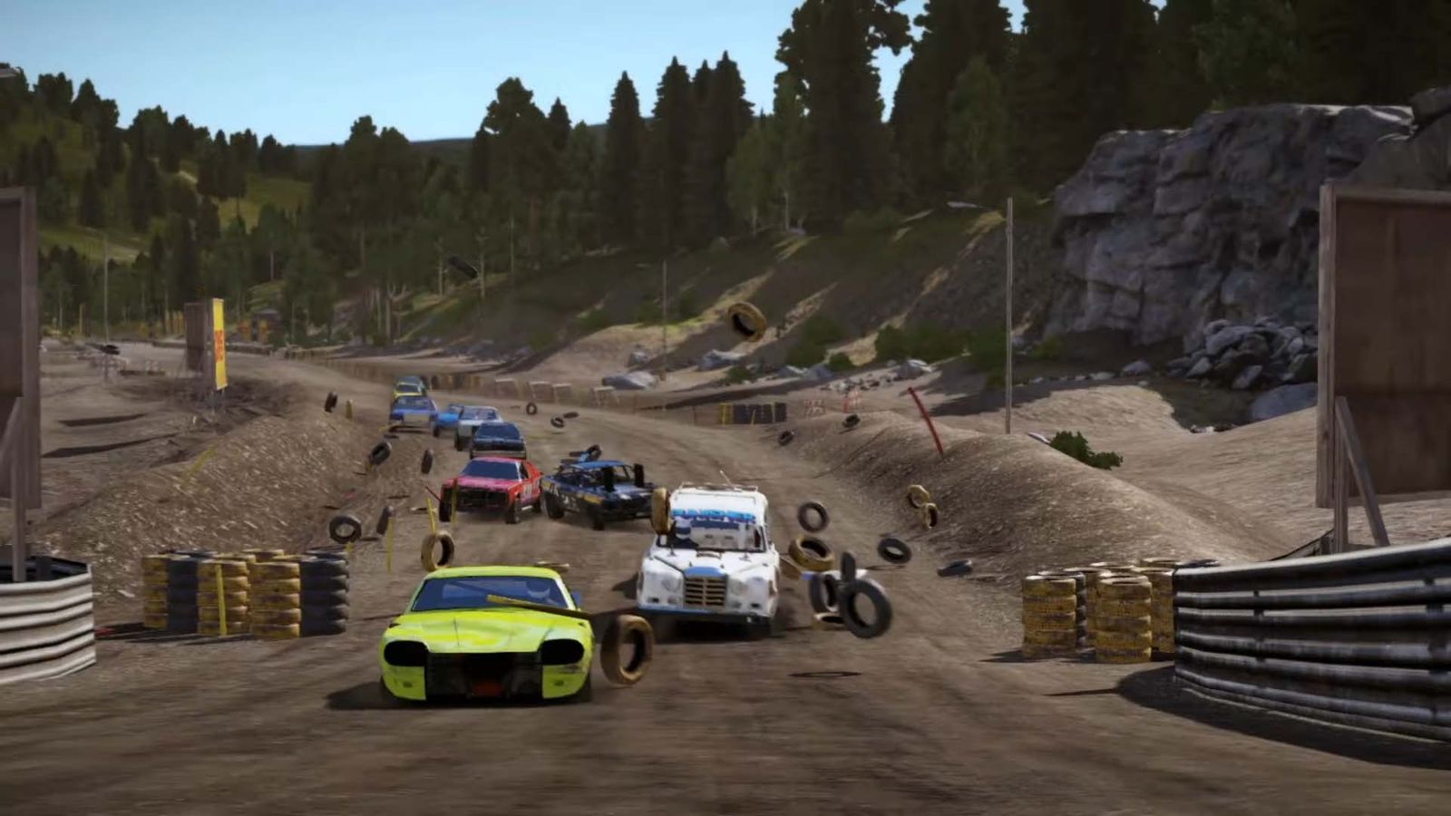 A screenshot from the Wreckfest Nintendo Switch release date trailer.