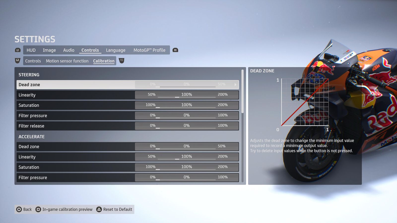 MotoGP 23 controller settings control calibration