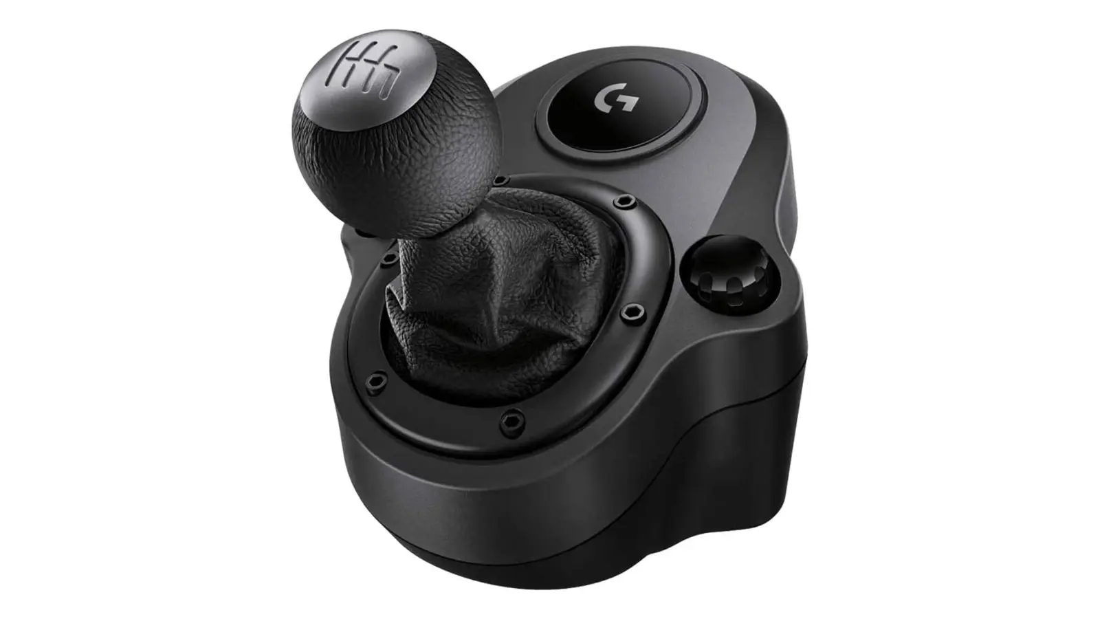 Logitech G Driving Force Shifter product image of a black H-pattern gear stick.