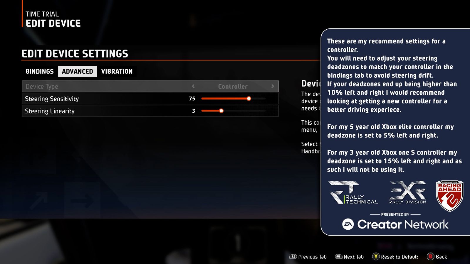 EA Sports WRC controller settings