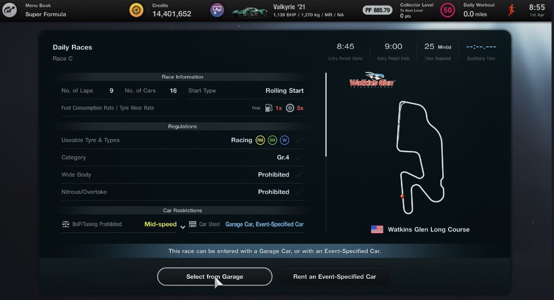 GT7 DAily Races 1 April Race C information sheet