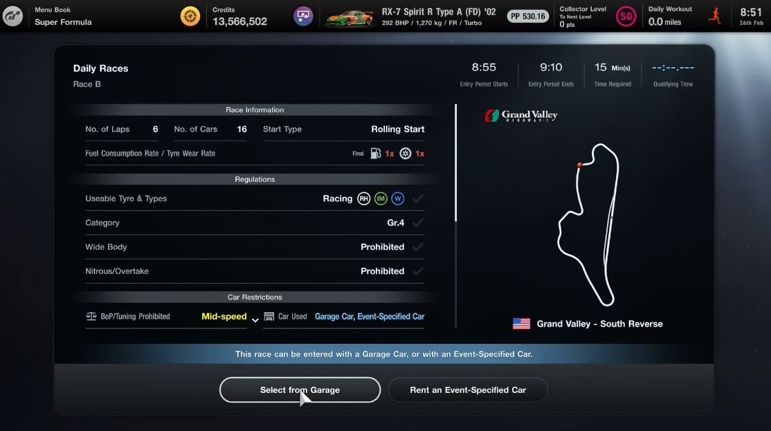 GT7 Daily Races 26 Feb Race B information sheet