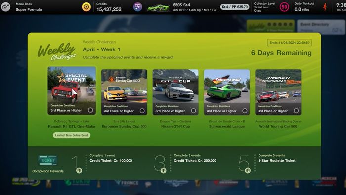 The Gran Turismo 7 Weekly challenges for 4 April 2024