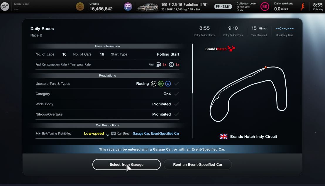 GT7 Daily Races 13 May Race B information sheet