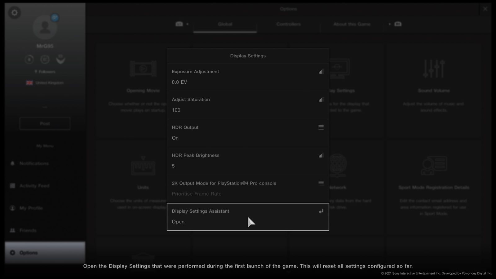 Gran Turismo Sport display settings 3