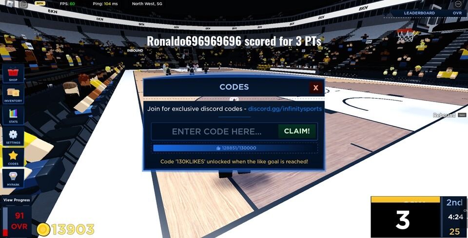 Basketball Legends Codes redemption box