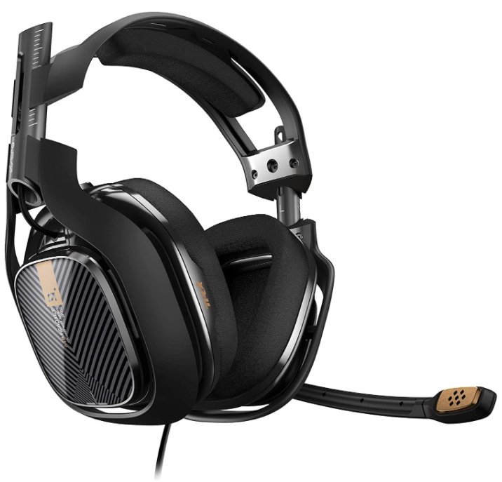 Best headset for Call of Duty Vanguard ASTRO Gaming product image of a black headset bronze details.