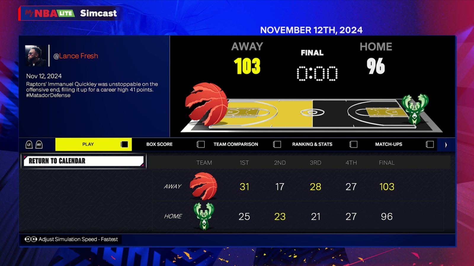 NBA 2K25 Bucks vs Raptors Prediction
