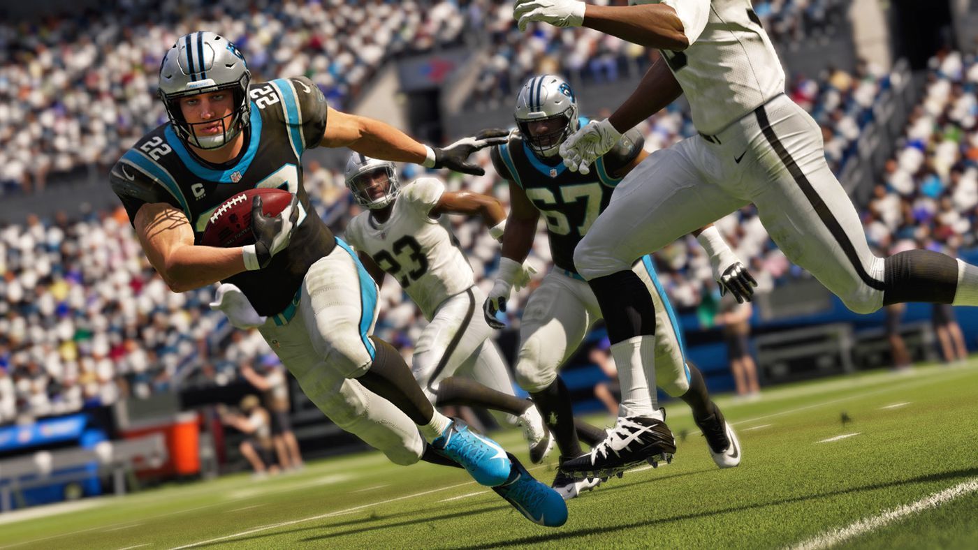 Christian McCaffrey breaks away from defenders in Madden 22