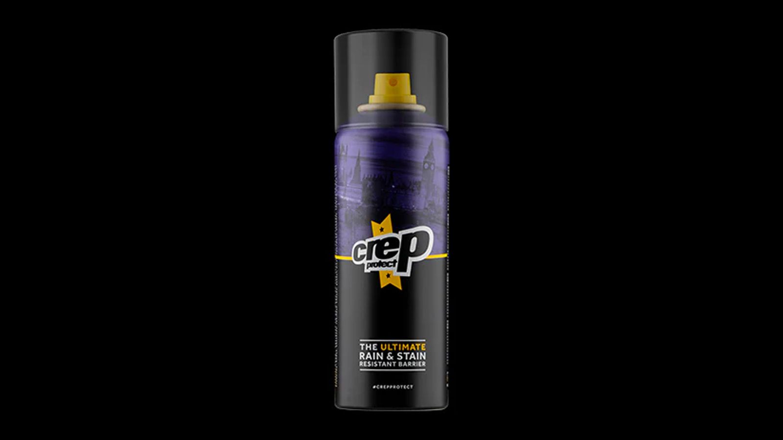 Crep Protect product image of a purple and black spray can with yellow details.