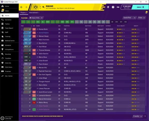 Borussia Dortmund starting FM20 contract situation.