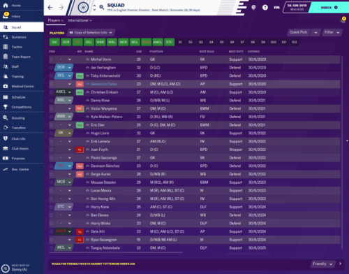 Spurs' FM20 starting contract situation.